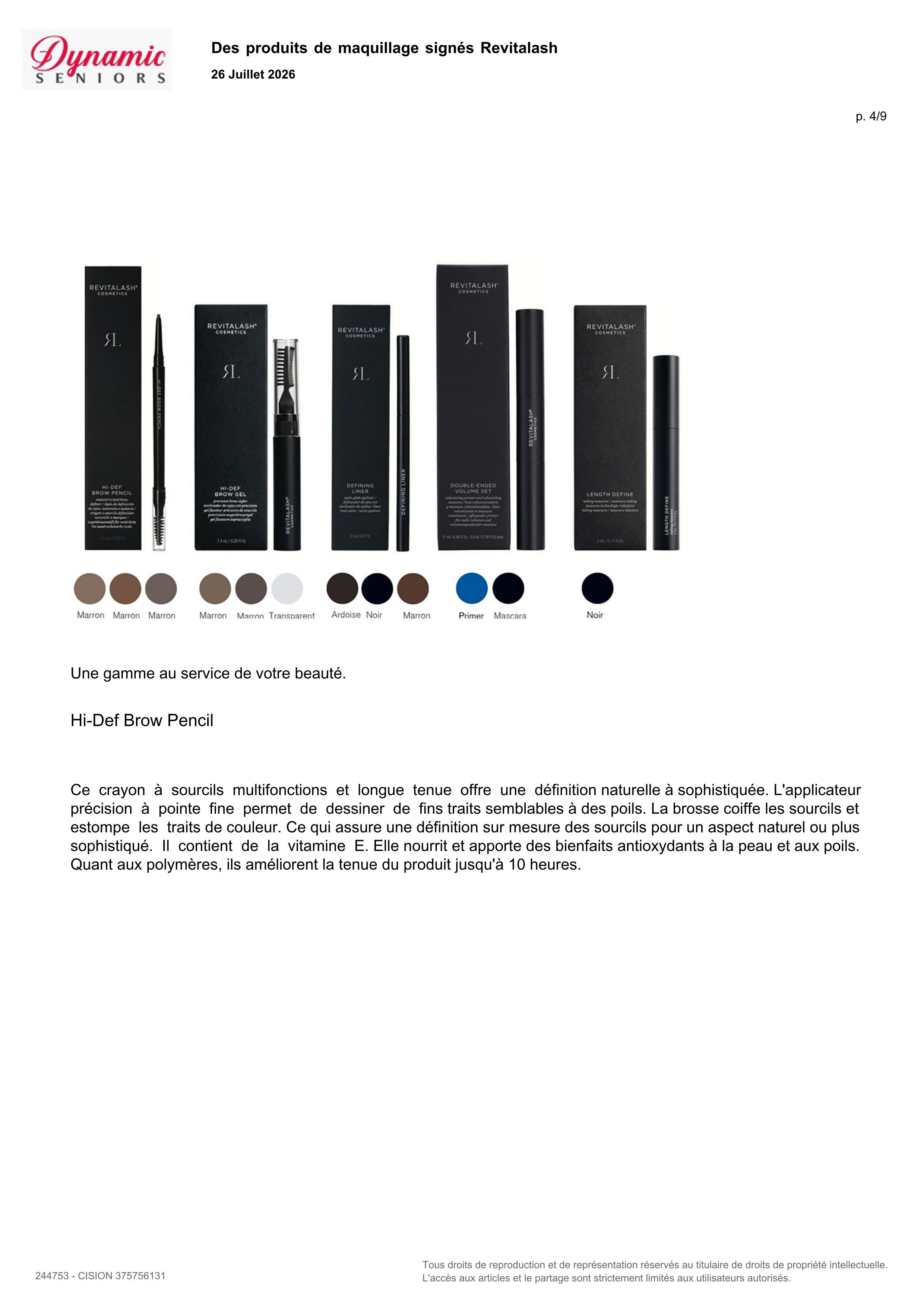 Des produits de maquillage signés RevitaLash® paru dans Dynamic Seniors - Juillet 2026 